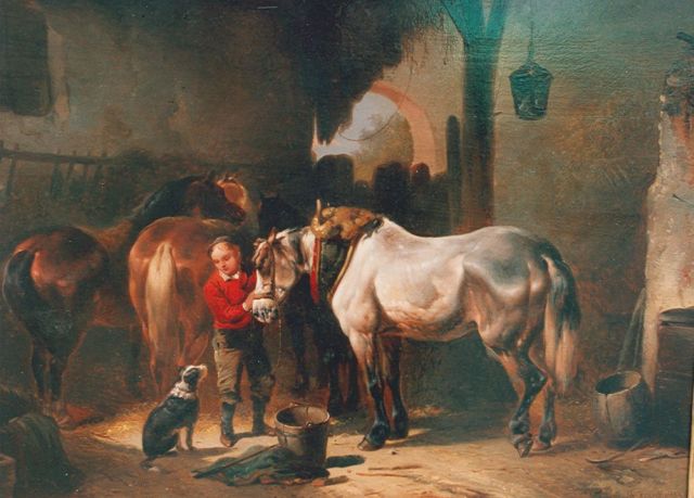 Wouterus Verschuur | Preparing for a ride, oil on panel, 34.5 x 47.2 cm, signed l.r.