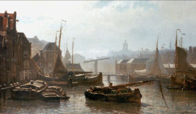 Coen Greive | A view of the Damrak, with 'Paleis op de Dam' in the distance, oil on canvas, 39.5 x 66.5 cm, signed l.r.