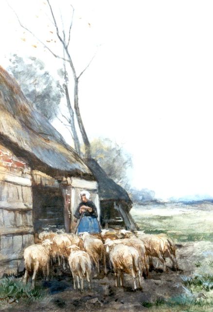 Willem George Frederik Jansen | A shepherdess with her flock, watercolour on paper, 33.5 x 24.0 cm, signed l.l.