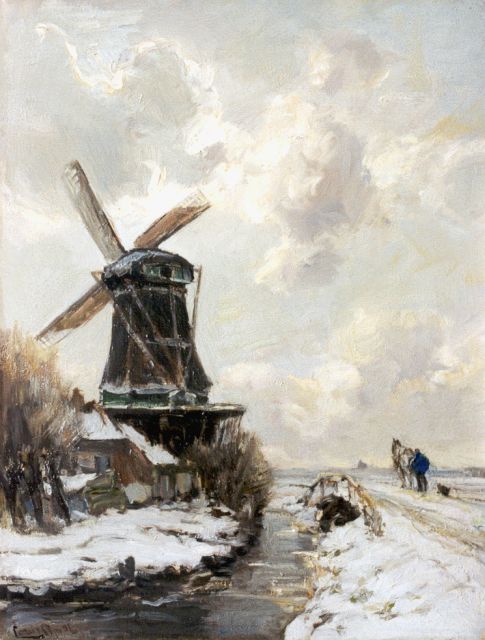 Louis Apol | A snow-covered landscape with windmill, oil on canvas, 42.4 x 32.6 cm, signed l.l.