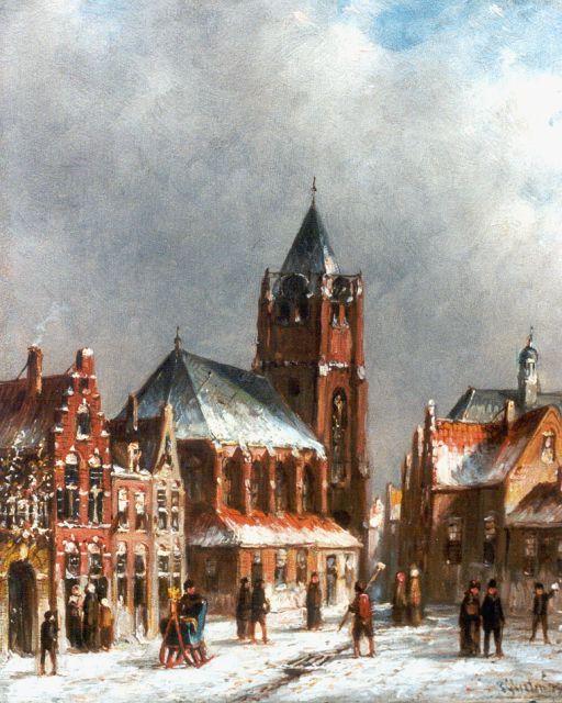 Petrus Gerardus Vertin | A town in winter, oil on panel, 21.1 x 17.7 cm, signed l.r. and dated '92