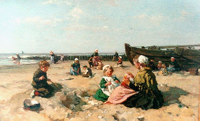 Johannes Evert Akkeringa | Children playing at the beach, oil on canvas, 53.0 x 80.0 cm, signed l.l.