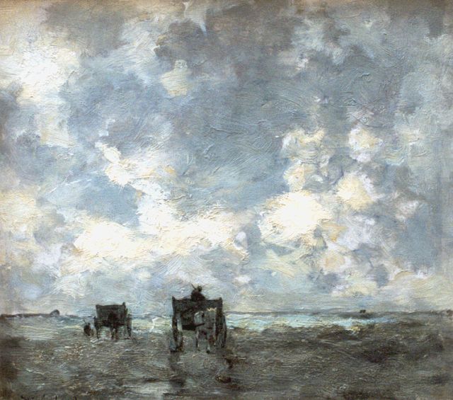 Jan Hendrik Weissenbruch | Shell-gatherers on the beach, oil on panel, 26.8 x 29.2 cm, signed l.l. and dated 1902