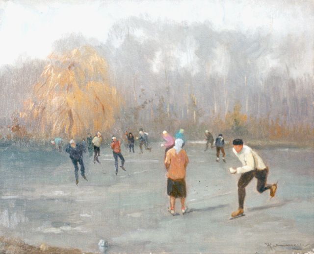 Johhan Hendrik Kaemmerer | Ice sport, oil on canvas, 24.2 x 30.3 cm, signed l.r.