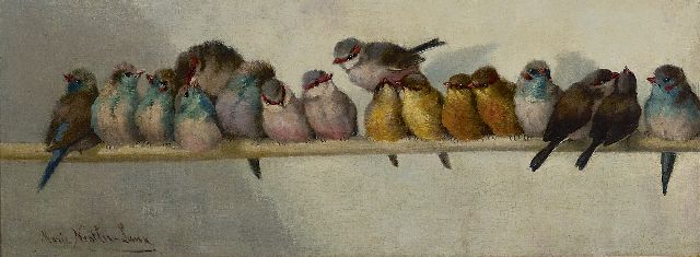 Nestler-Laux M.  | Singing-birds, oil on canvas 18.0 x 46.3 cm, signed l.l.