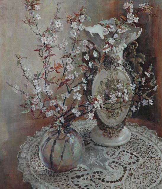 Schram W.J.B.A.  | Still life with blossom branche, oil on canvas 75.0 x 65.0 cm, signed u.r.