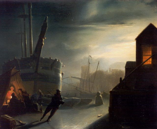 Schendel P. van | A moonlit landscape, oil on panel 25.1 x 30.6 cm, signed l.r.