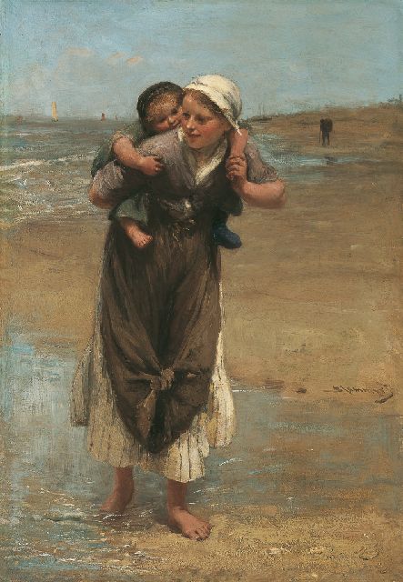 Blommers B.J.  | Watching over little sister, oil on canvas 65.2 x 45.3 cm, signed m.r.