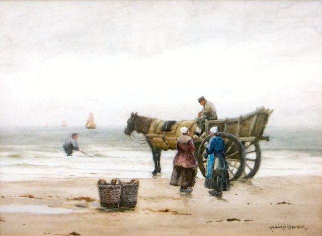 Hardwick M.H.  | Shell-gatherers on the beach of Katwijk, pencil and watercolour on paper 45.0 x 59.5 cm, signed l.r.