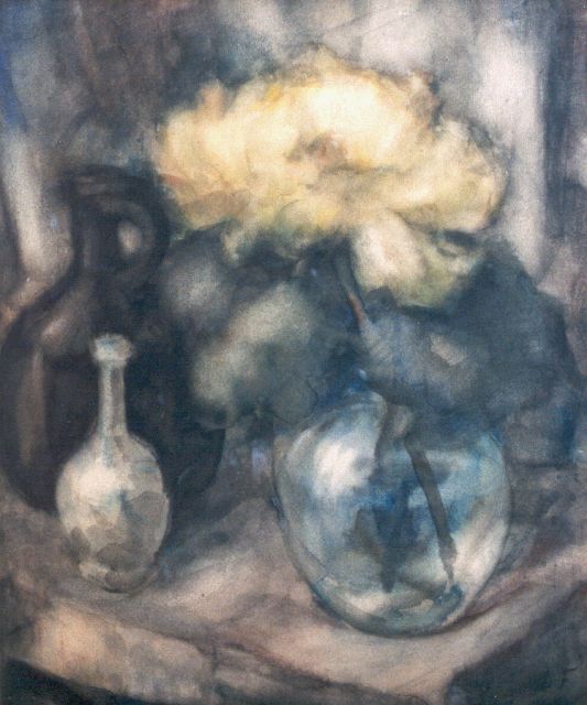 Henri Le Fauconnier | A still life with dahlias, watercolour on paper, 48.8 x 42.6 cm, signed l.r. with initials