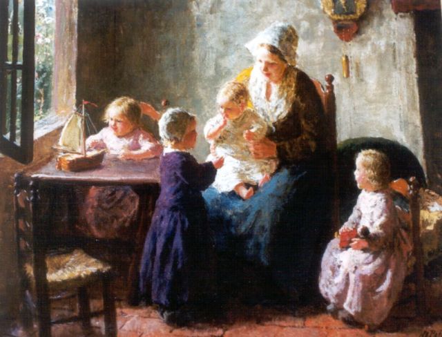 Pothast B.J.C.  | A happy family, oil on canvas 32.2 x 40.3 cm, signed l.r.