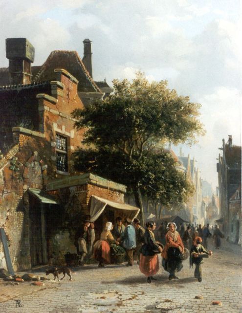 Eversen A.  | Market day, oil on panel 27.8 x 21.7 cm, signed l.l. with monogram