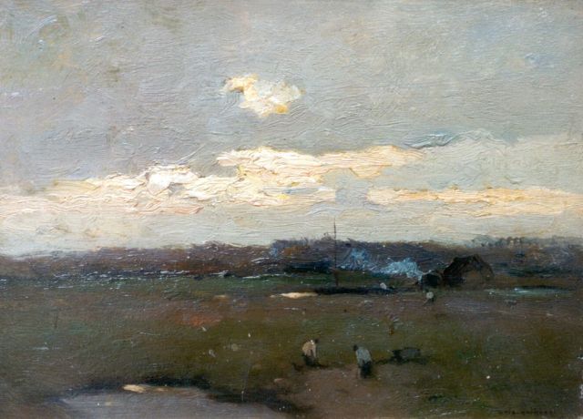 Knikker A.  | Cutting peat, Nieuwkoop, oil on panel 24.6 x 33.0 cm, signed l.r.