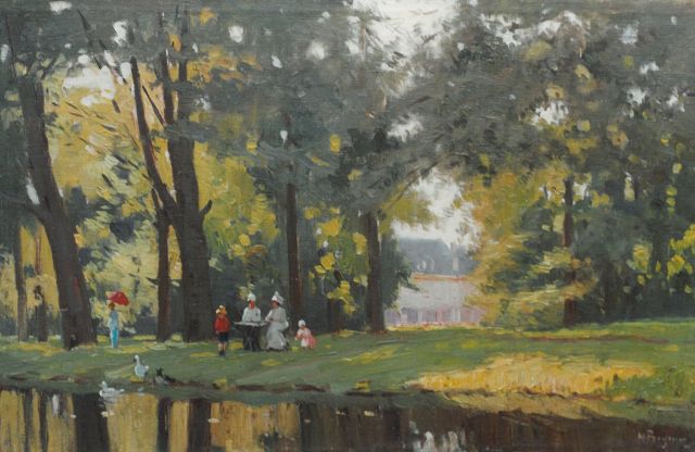 Herman Bogman jr. | A family in a park, oil on canvas, 28.0 x 44.0 cm, signed l.r.