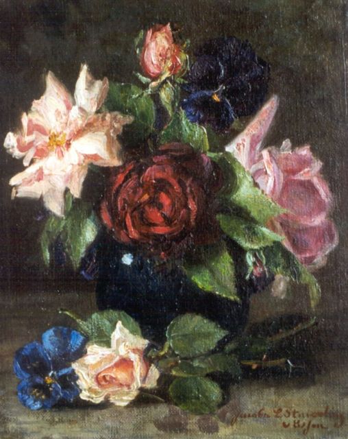 Stuiveling-van Essen L.J.  | A still life with roses, oil on canvas 25.2 x 20.2 cm, signed l.r.
