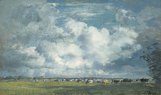 Jan Voerman sr. | A landscape with cows grazing, Hattem, oil on panel, 31.0 x 52.0 cm, signed l.r.