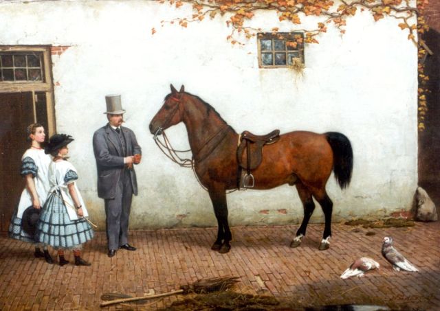 Famars Testas W. de | Voor de morgenrit, oil on canvas 50.1 x 69.8 cm, gesigneerd r.o. and gedateerd 1863