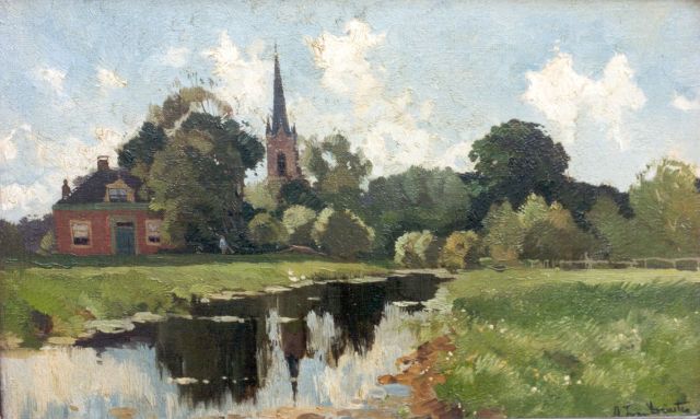 Driesten A.J. van | A view of Hoogmade, Leiden, oil on canvas laid down on panel 31.4 x 49.7 cm, signed l.r. and on the reverse