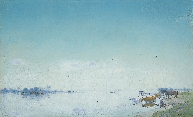 Jan Voerman sr. | A view of the river IJssel, Hattem, oil on panel, 37.5 x 61.1 cm, signed l.r.