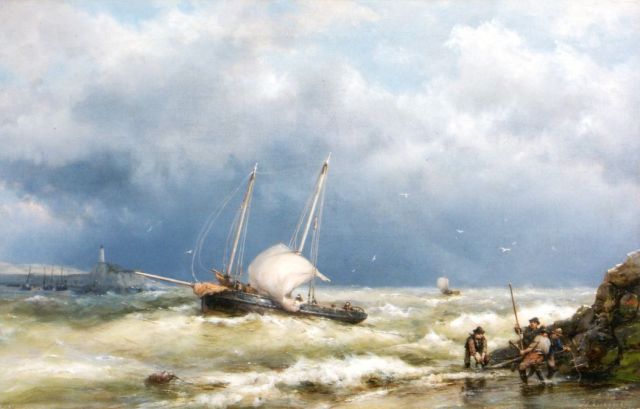 Hermanus Koekkoek | Shipping in a stiff breeze, oil on canvas, 37.1 x 58.3 cm, signed l.r.