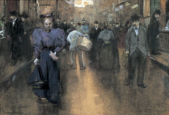 Arntzenius P.F.N.J.  | A view of the 'Spuistraat', The Haque, black chalk, watercolour and gouache on paper 28.0 x 41.5 cm, signed l.l.