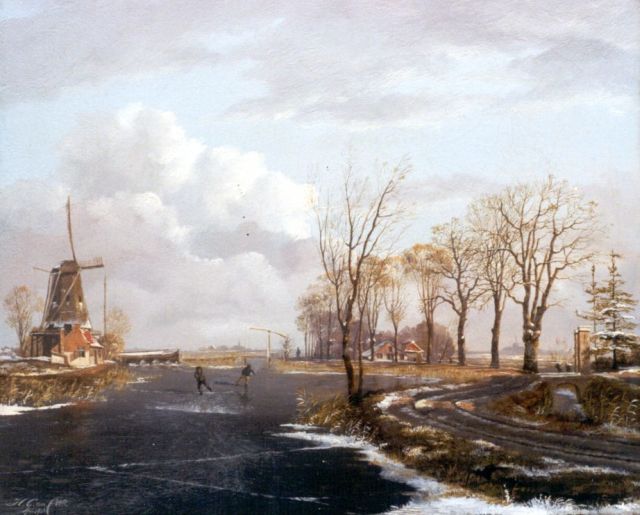 Cate H.G. ten | Skaters on the ice, oil on canvas 29.2 x 35.8 cm, signed l.l. and dated 1828