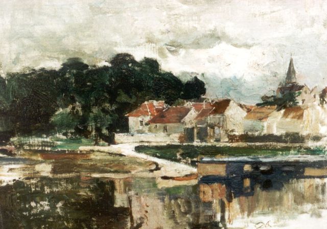 David Oyens | A town view, France, oil on canvas laid down on panel, 28.4 x 37.6 cm, signed l.r. with initials