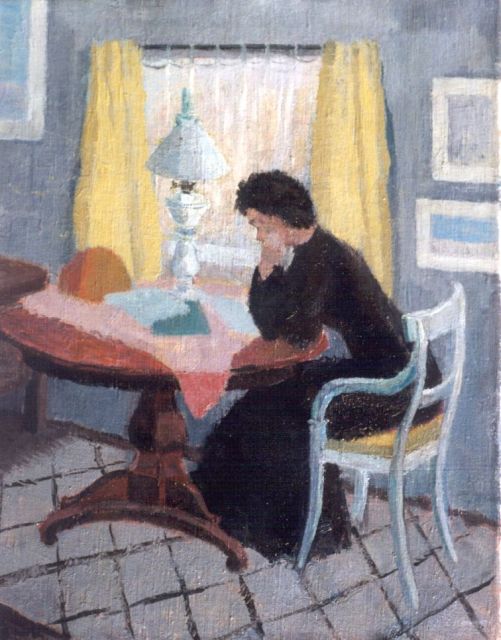 Gispen W.H.  | A woman, reading in an interior, oil on canvas 50.4 x 40.0 cm, signed l.l. with initials and painted '48