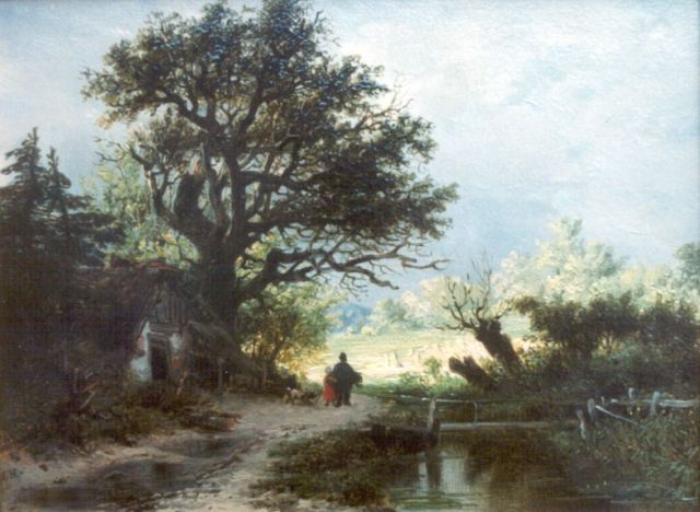 Remigius Adrianus Haanen | Travellers in a Landscape, oil on panel, 12.4 x 16.4 cm, signed l.l. with monogram
