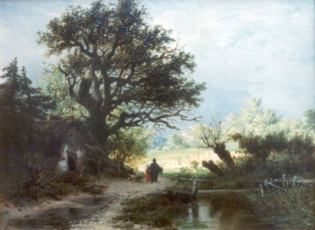 Haanen R.A.  | Travellers in a Landscape, oil on panel 12.4 x 16.4 cm, signed l.l. with monogram