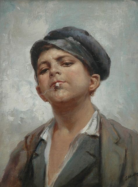 Wolterbeek Muller T.E.  | Smoking rascal, oil on canvas 39.5 x 29.0 cm, signed l.r.