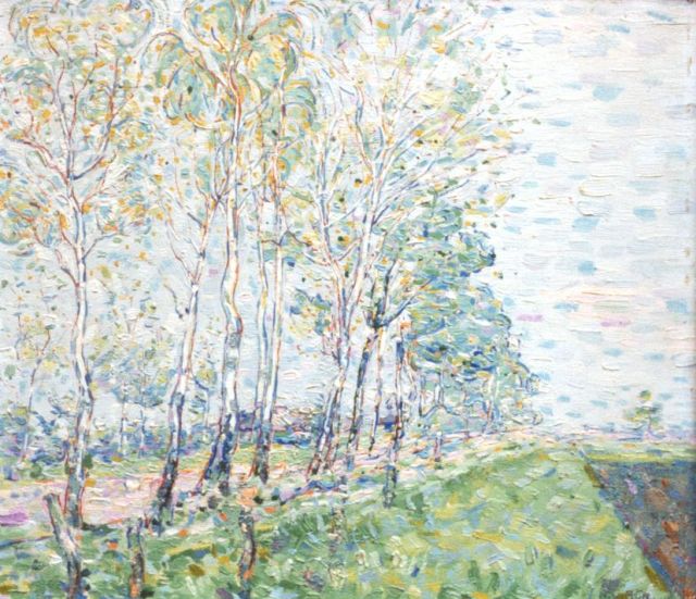 Nico van Rijn | A country lane with birches, oil on painter's board, 35.5 x 40.0 cm, signed l.r.