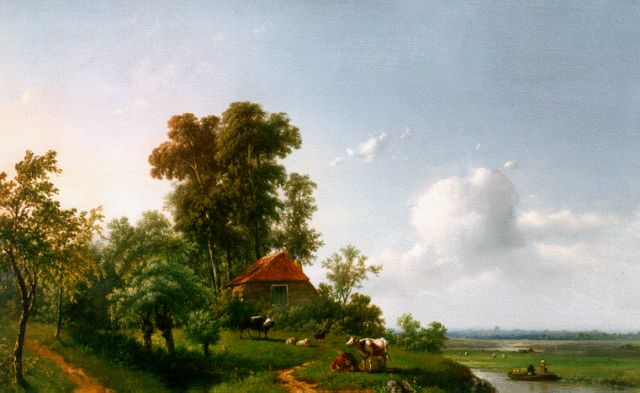 Vrolijk J.A.  | An extensive landscape in summer, oil on panel 47.9 x 67.4 cm, signed l.l.