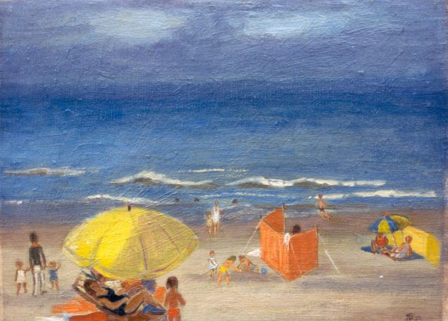 Borst Pauwels A.T.A.E  | A sunny day at the beach, oil on canvas laid down on panel 20.8 x 27.7 cm, signed l.r. with monogram and dated '74