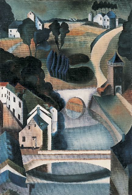 Theo Stiphout | Houses along a waterway, oil on canvas, 47.4 x 32.3 cm, signed l.l. and dated '33