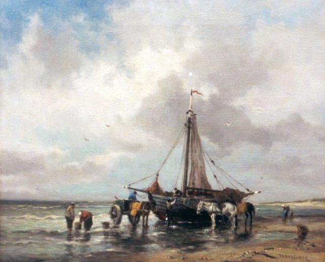 Dorus Artz | Unloading the catch, oil on canvas, 25.5 x 30.6 cm, signed l.r.