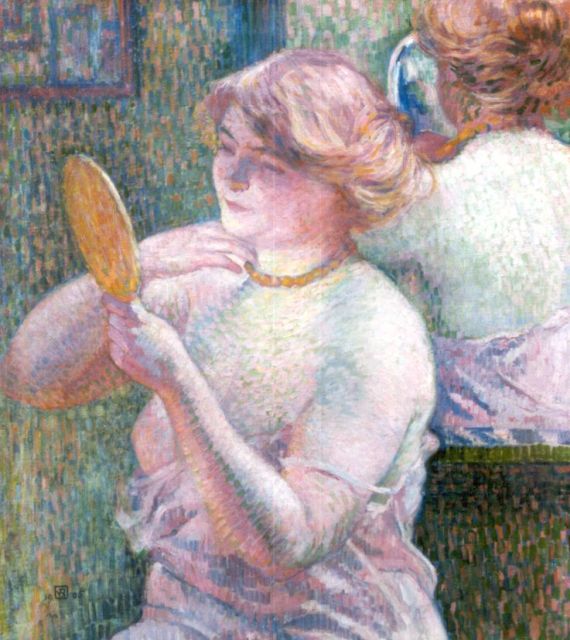 Rysselberghe Th. van | Femme devant une glace, oil on canvas 72.8 x 60.0 cm, signed l.l. with monogram and dated 1905