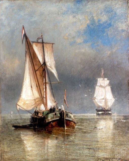 Christiaan Dommelshuizen | Shipping on the Zuiderzee, oil on canvas, 39.2 x 31.2 cm, signed l.r.