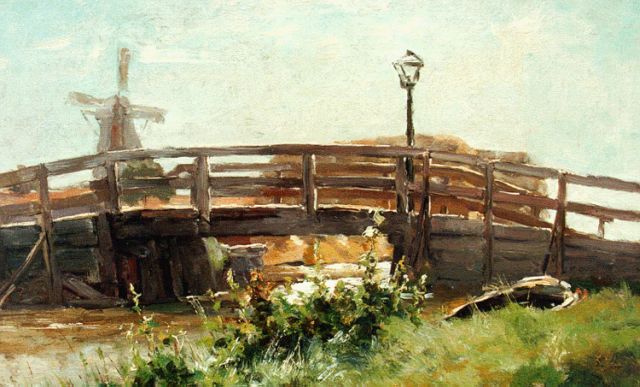 Wijsmuller J.H.  | A landscape with bridge, oil on canvas laid down on panel 33.7 x 49.7 cm, signed l.r.