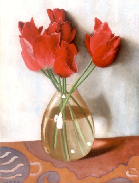 Oosthout L.P.B.  | Tulips in a vase, oil on canvas 40.0 x 30.0 cm, signed l.l.