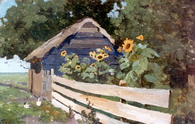 Tholen W.B.  | Sunflowers, oil on canvas laid down on panel 20.0 x 31.1 cm, signed l.l.