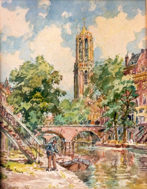 Hendrik Schaap | A view of the 'Oude Gracht met de Dom', Utrecht, watercolour on paper, 31.0 x 24.0 cm, signed l.l. and dated '49