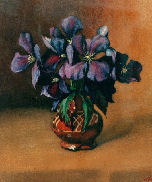 Witsen W.A.  | A still life with clematis, watercolour on paper 52.0 x 43.0 cm, signed l.r.