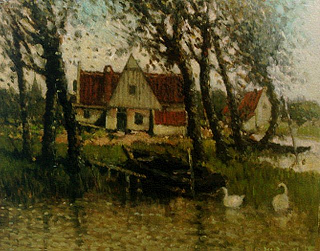 Daalhoff H.A. van | A house along a waterway, oil on panel 19.1 x 24.2 cm, signed l.r.