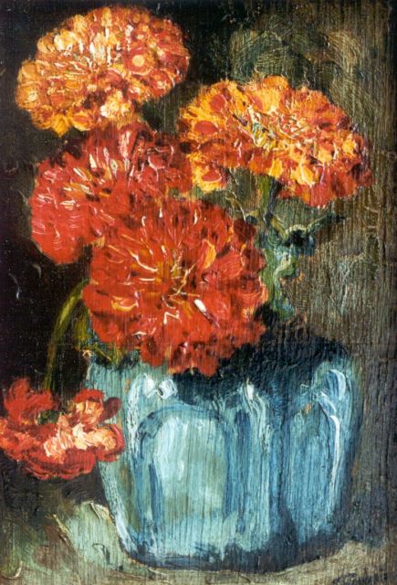Theo Goedvriend | Still life with flowers in a ginger jar, oil on panel, 23.8 x 16.0 cm, signed l.r.