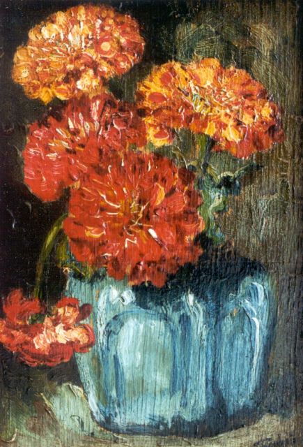 Goedvriend Th.F.  | Still life with flowers in a ginger jar, oil on panel 23.8 x 16.0 cm, signed l.r.