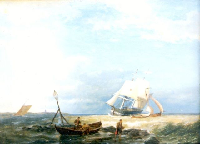 Pieter Cornelis  Dommershuijzen | Setting out for sea, oil on panel, 28.0 x 38.5 cm