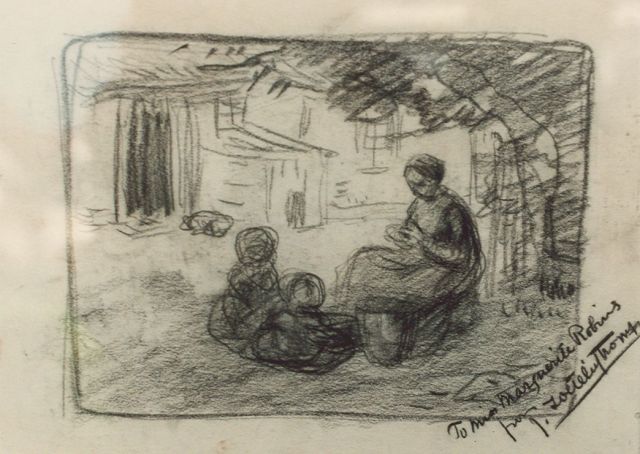 Zoetelief Tromp J.  | Children by a farm, drawing on paper 24.5 x 33.5 cm, signed l.r.