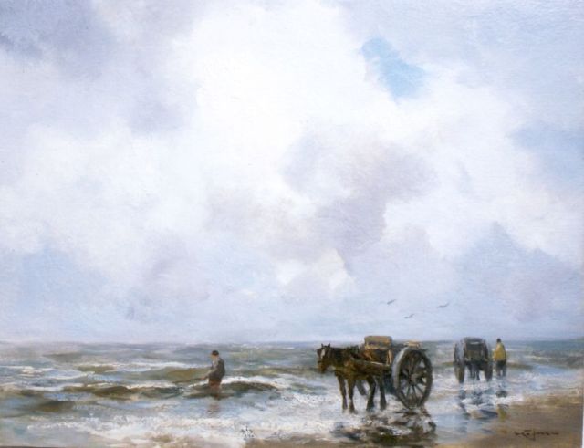 Jansen W.G.F.  | A shell-gatherer in the surf, oil on canvas 50.1 x 65.5 cm, signed l.r.