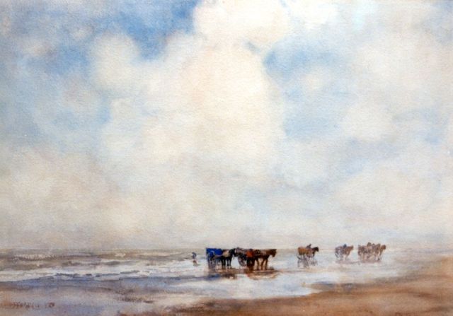 Tamine Tadama-Groeneveld | Shell-fishermen along the coast, watercolour on paper, 50.7 x 71.0 cm, signed l.r.